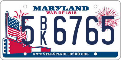 MD license plate 5BK6765
