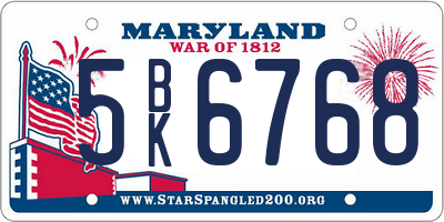 MD license plate 5BK6768