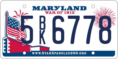 MD license plate 5BK6778
