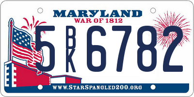 MD license plate 5BK6782