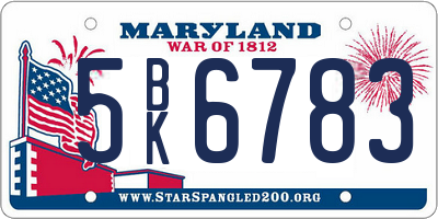 MD license plate 5BK6783