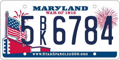 MD license plate 5BK6784