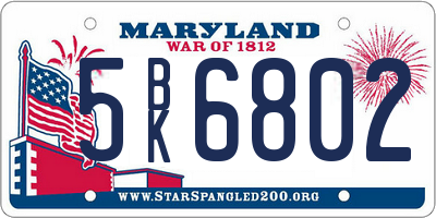 MD license plate 5BK6802