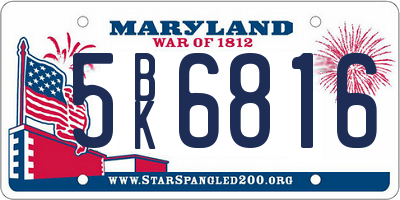 MD license plate 5BK6816