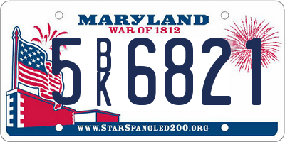 MD license plate 5BK6821