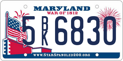 MD license plate 5BK6830