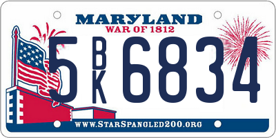 MD license plate 5BK6834