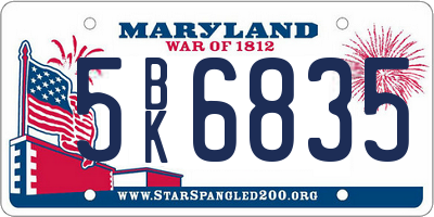 MD license plate 5BK6835