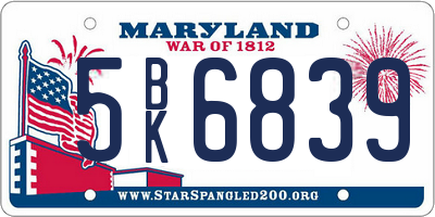 MD license plate 5BK6839