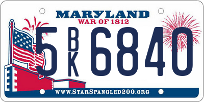 MD license plate 5BK6840