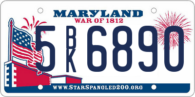 MD license plate 5BK6890
