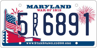 MD license plate 5BK6891