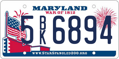 MD license plate 5BK6894