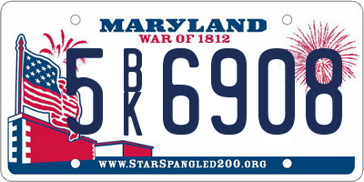 MD license plate 5BK6908