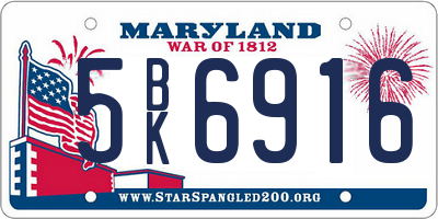 MD license plate 5BK6916