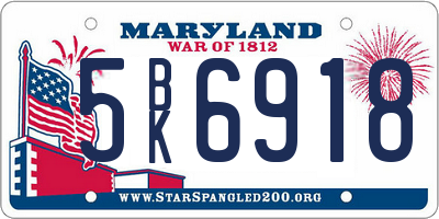 MD license plate 5BK6918