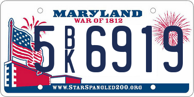 MD license plate 5BK6919