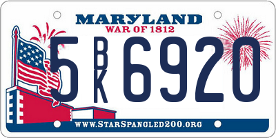 MD license plate 5BK6920