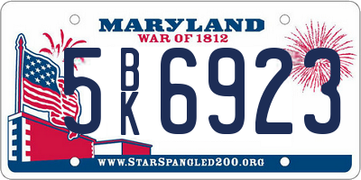 MD license plate 5BK6923
