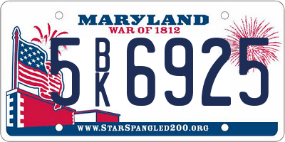 MD license plate 5BK6925