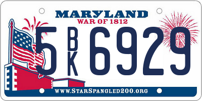 MD license plate 5BK6929