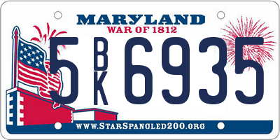 MD license plate 5BK6935
