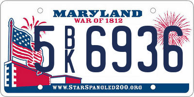 MD license plate 5BK6936