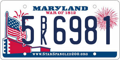 MD license plate 5BK6981