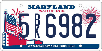 MD license plate 5BK6982
