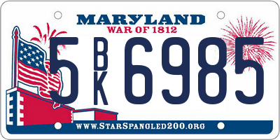 MD license plate 5BK6985