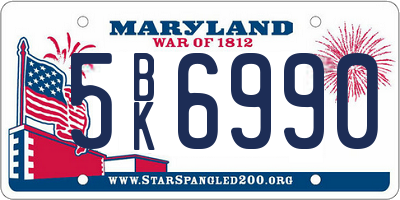 MD license plate 5BK6990