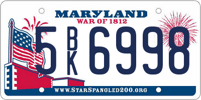 MD license plate 5BK6998