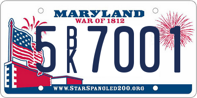 MD license plate 5BK7001
