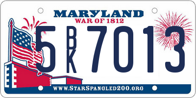 MD license plate 5BK7013