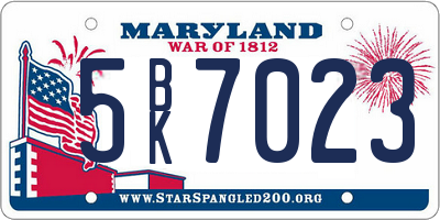 MD license plate 5BK7023