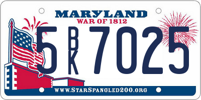 MD license plate 5BK7025