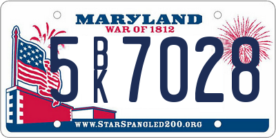 MD license plate 5BK7028
