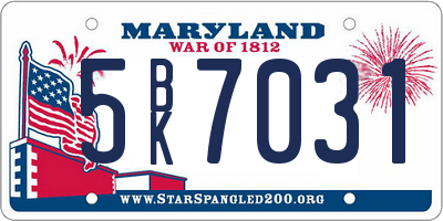 MD license plate 5BK7031
