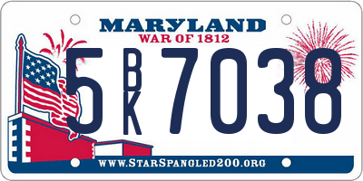 MD license plate 5BK7038