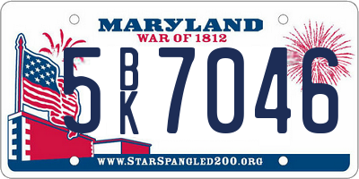MD license plate 5BK7046