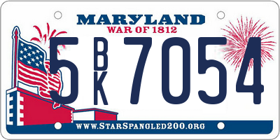 MD license plate 5BK7054