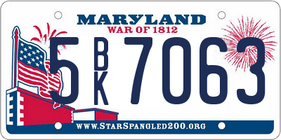 MD license plate 5BK7063