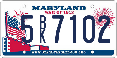 MD license plate 5BK7102