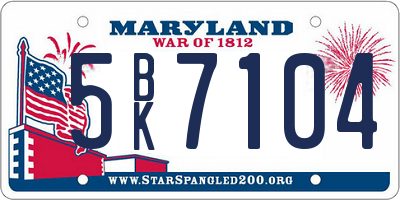 MD license plate 5BK7104