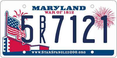 MD license plate 5BK7121