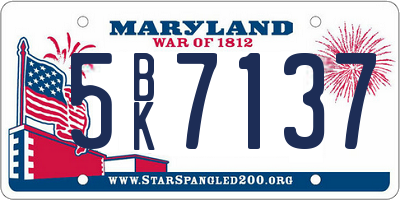 MD license plate 5BK7137