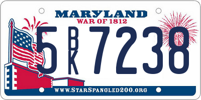 MD license plate 5BK7238