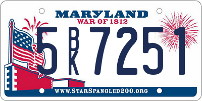 MD license plate 5BK7251