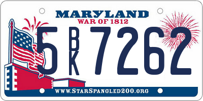MD license plate 5BK7262
