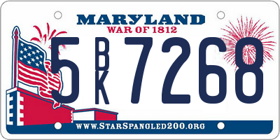 MD license plate 5BK7268